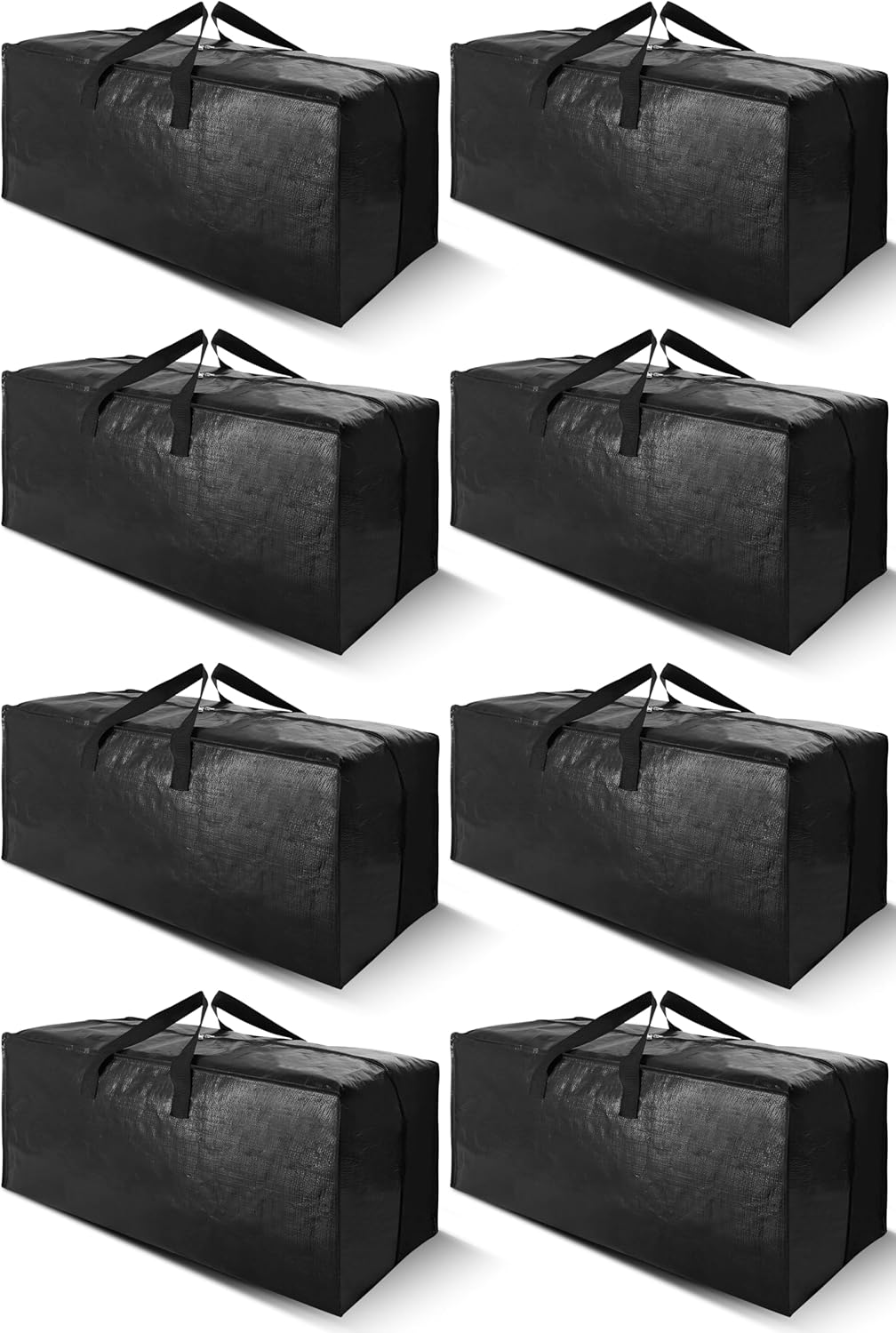 Cosy Family 8 Pack Heavy Duty Extra Large Moving Bags with Backpack Straps - Strong Handles & Zippers, Storage Totes For Space Saving, Fold Flat, Alternative to Moving Box (Set of 8, Black)