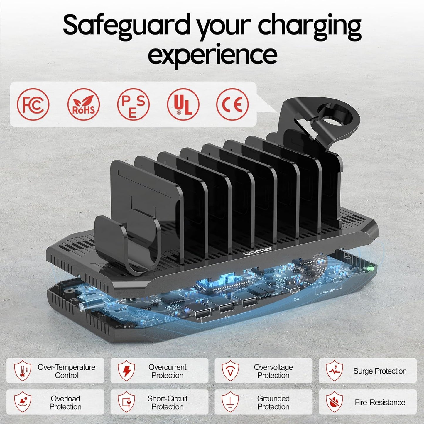 Unitek USB-C Charging Station for Multiple Devices - Multi Type C Charger Dock with 2 X PD 20W & USB-C Port, Device Organizer Fast Charge Docking for iPhone, iPad, Samsung, Tablets and More
