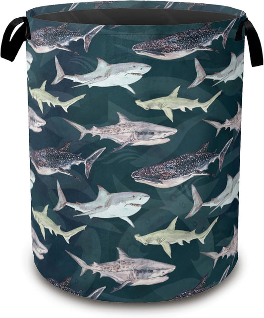 Cute Shark Collapsible Laundry Baskets,Laundry Hamper,Storage Basket with Handles for Bathroom Bedroom College Dormitory Living Room Nursery Organizer 16"x20"