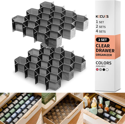 Honeycomb Separator Adjustable Drawer Organizer Divider for Underwear Belt-Scarf Socks Organizer (Black(2pcs))