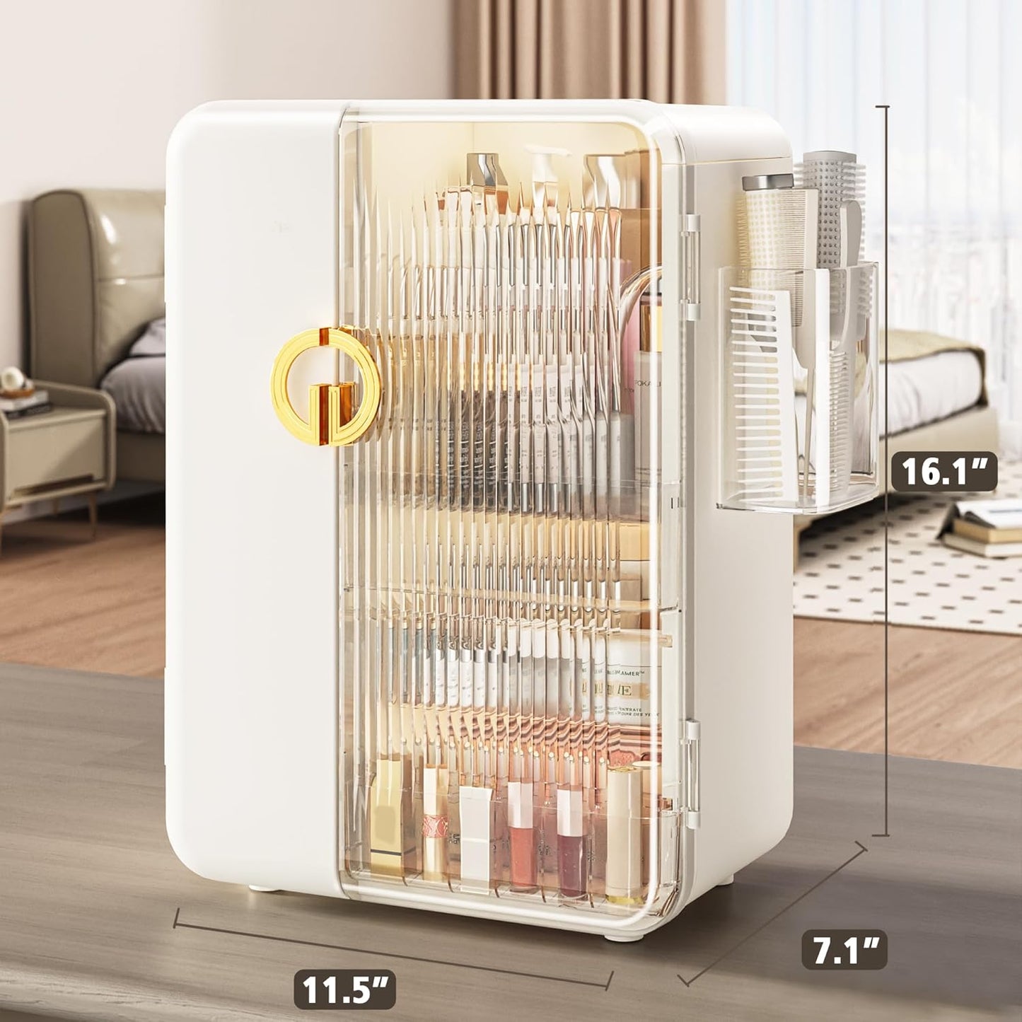 UAK Makeup Organizer with Drawers for Vanity, Cosmetic Display Case with Brush Holders, Storage for Skincare Countertop Bathroom (White)