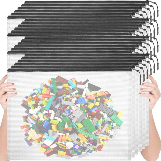 24pcs Mesh Zipper Pouch Bags, Large A3 17x12 Inches Reusable Bags Puzzle Storage Organizer Black Multipurpose for Travel Board Games School Office Supplies and Home Classroom Organization