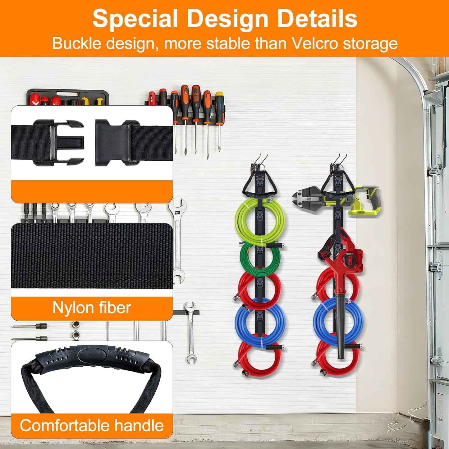 Extension Cord Organizer, 2 PCS Extension Cord Hanger with 5 Slots, Extension Cord Holder, Garage Garden Storage Straps for Cable, Hose, Rope, Tool