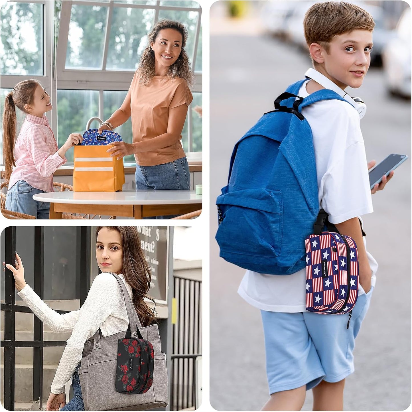 Cerbonny Reusable Lunch Bag, Freezable Insulated Cooler Bag for Work School Travel, Leak-Proof, 2.5L, Rose Flower, Floral Pattern