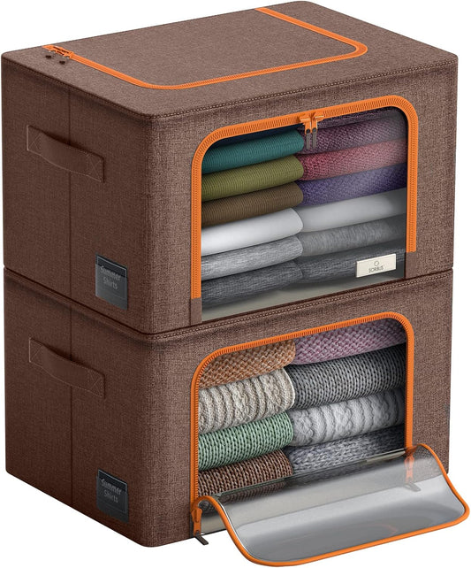 Sorbus Storage Bins with Metal Frame - Stackable & Foldable Clothes Organizer Bags - Oxford Fabric Storage Containers with Large Clear Window & Carry Handles Organization for Bedding Linen & Clothing