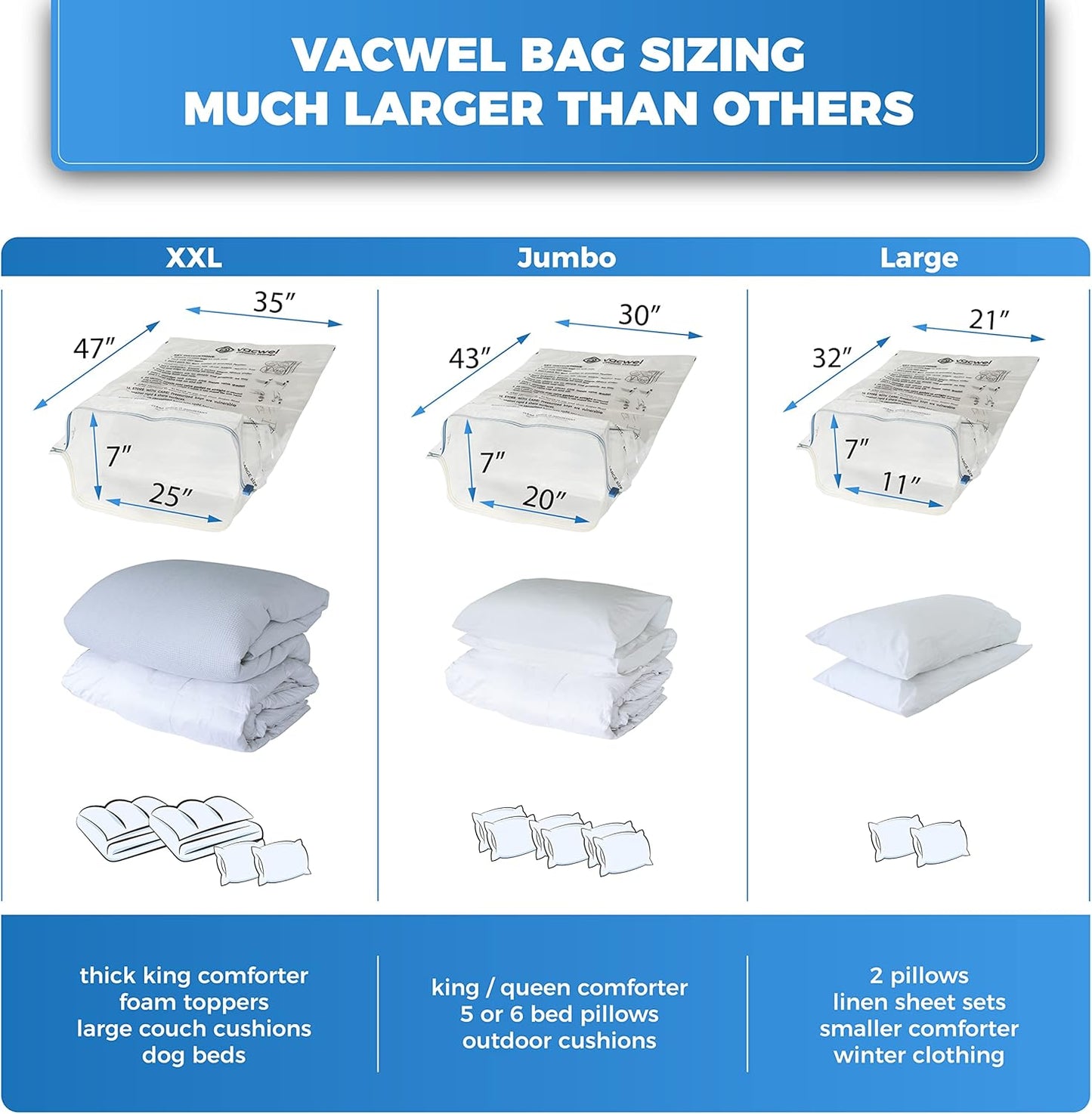 5-Pack XXL- Jumbo Space Vacuum Storage Bags for Clothing Storage - Vacuum Space Bags for Comforters, Blankets and Clothes - 5x XXL Size (47x35in)