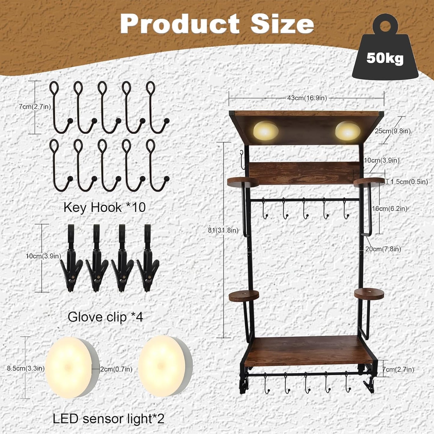 Motorcycle Helmet Holder Wall Mounted Motorcycle Gear Helmet Hook Rack Storage Helmet Hanger Display Stand Football Helmet Wall Mount with 2 Layer Wooden Boards and 4 Hat 14 Accesorios(Upgraded)
