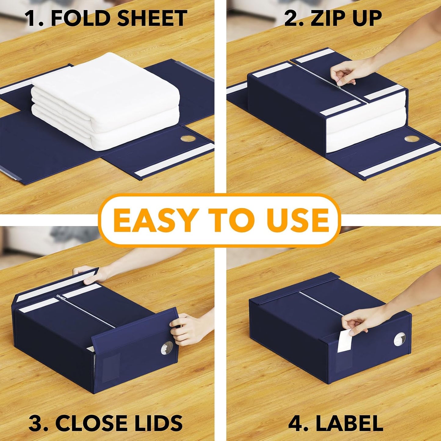 SpaceAid 8 Pack Bed Sheet Organizers and Storage, Foldable Sheet Organizer for Linen Closet, Sheets Set Folder Keeper with Window XL (Queen & King Size) Bedding Container (Navy Blue, 8 Pack)
