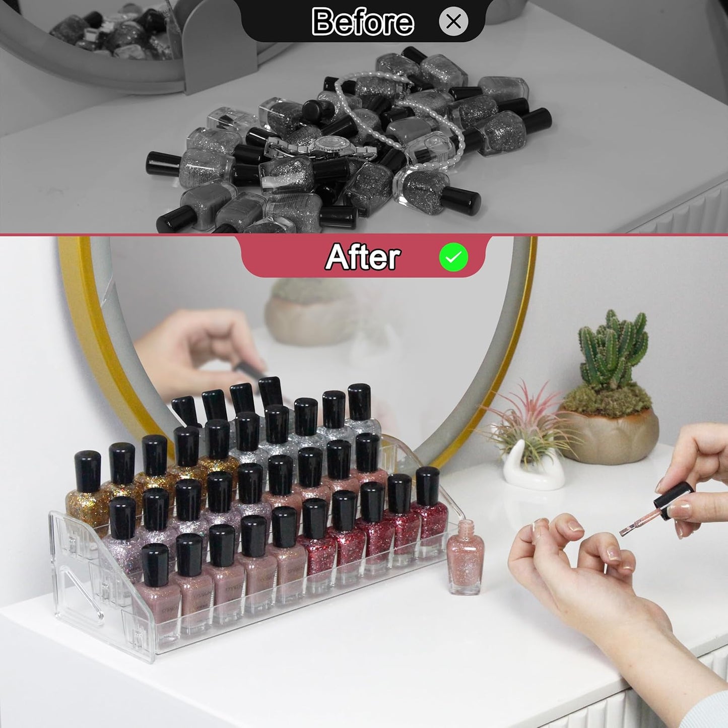 4-Tier Clear Acrylic Nail Polish Storage, Holds 32-64 Bottles, Multi-Purpose Nail Polish Rack, Sunglasses, Essential Oils and Cosmetics