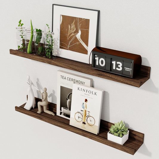 Axeman Floating Shelves for Wall - 24 Inch Picture Ledge Shelf Set of 2 - Rustic Picture Shelf for Wall with Ledge - Walnut Floating Shelves with Lip - Photo Ledge Shelves for Pictures Nursery Books