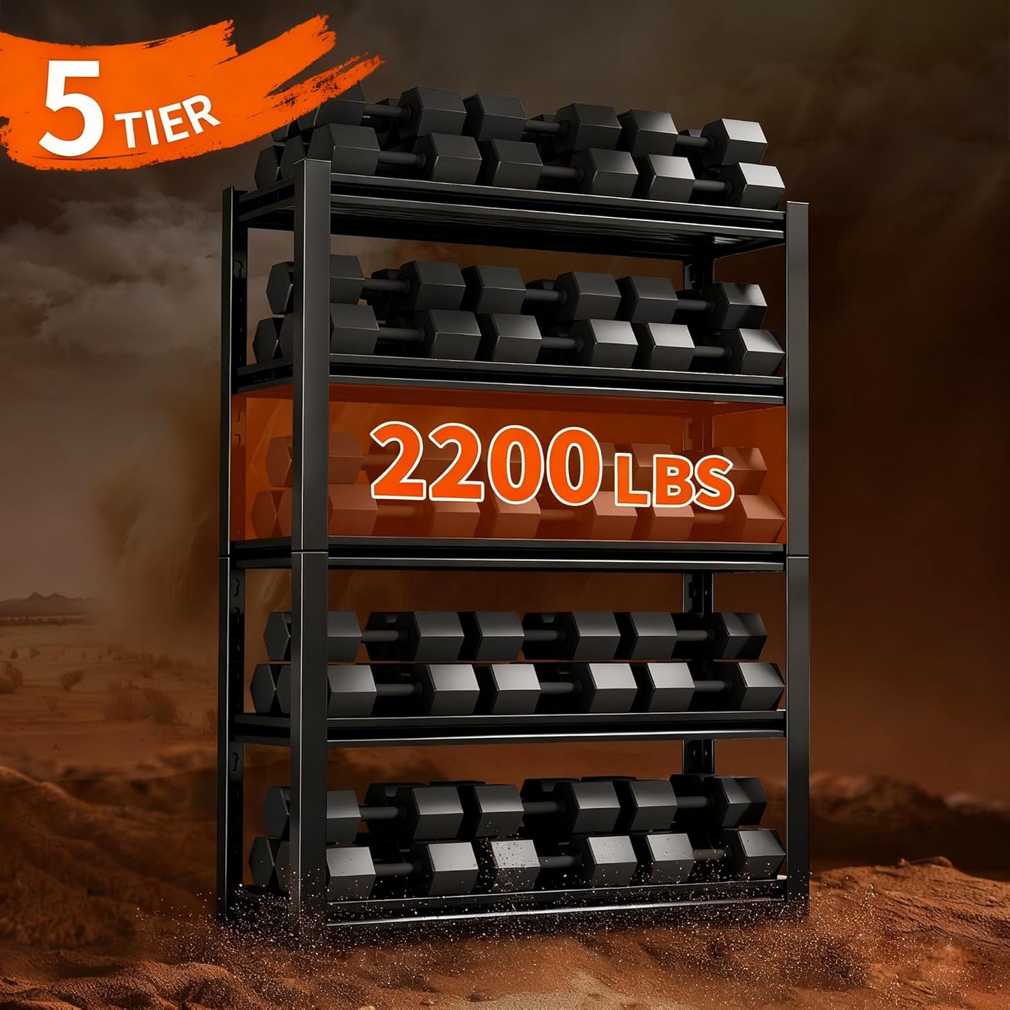 Dyoung 47.2" W Garage Storage Shelves Adjustable 5 Tier Metal Shelves Heavy Duty 2200LBS Capacity Industrial Shelving Units Rack for Warehouse Basement Garage, Black (23.6" D×47.2" W×72" H)