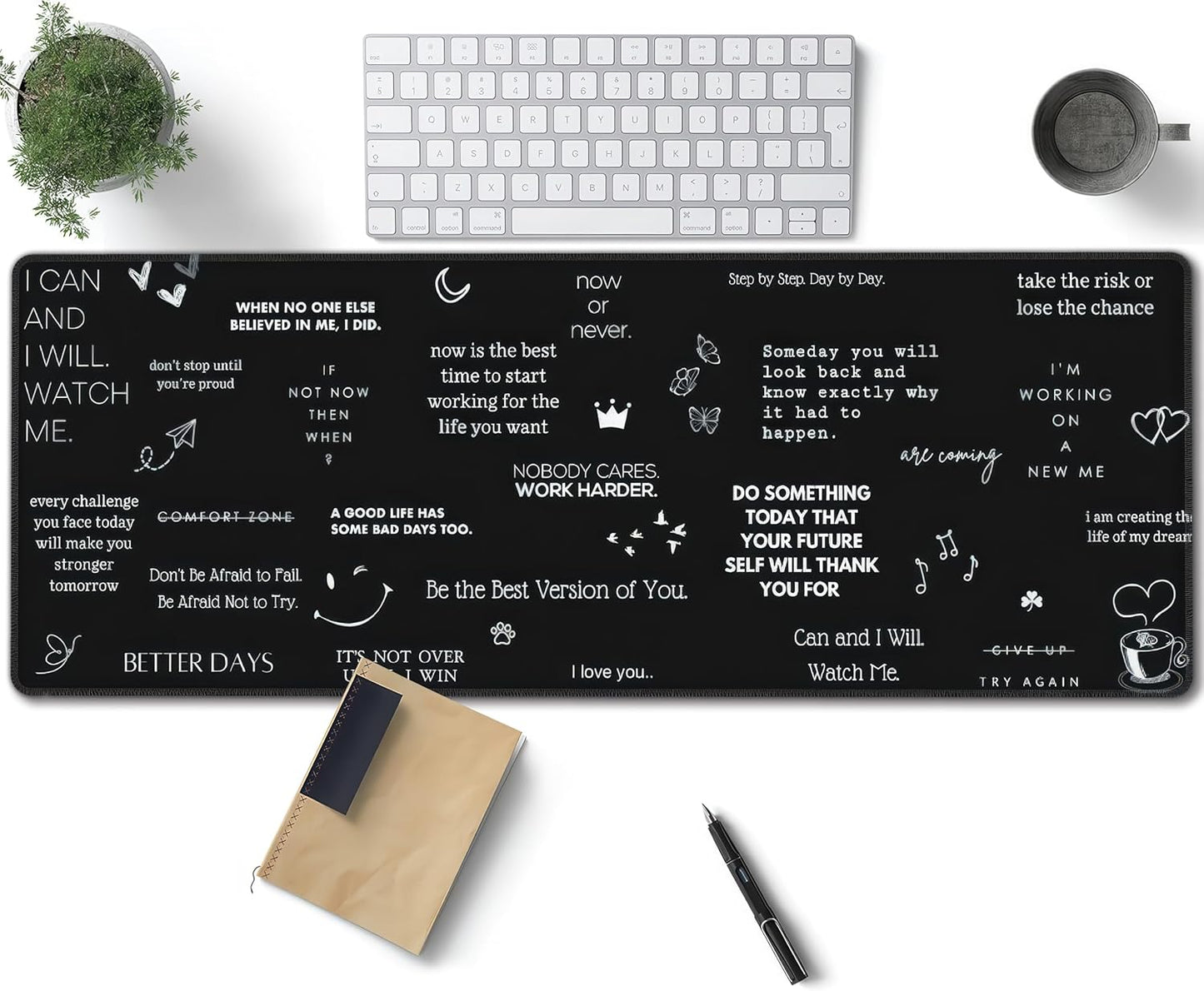 Inspirational Quotes Large Mouse Pad, Gaming Desk Mat, XL Keyboard Desk Pad Mat for Desktop, 31.5"x11.8" Non-Slip Base Big Mousepad with Stitched Edges