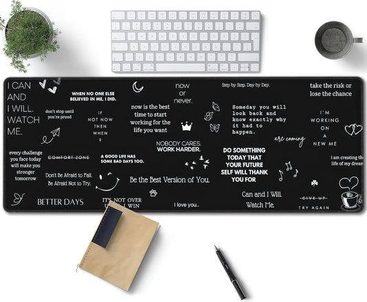Inspirational Quotes Large Mouse Pad, Gaming Desk Mat, XL Keyboard Desk Pad Mat for Desktop, 31.5"x11.8" Non-Slip Base Big Mousepad with Stitched Edges