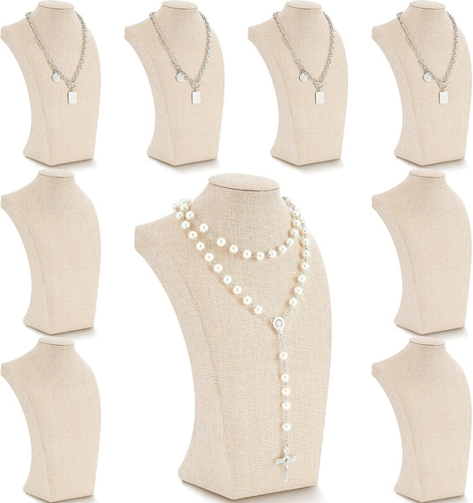 Kigley 9 Pcs Linen Necklace Display Bust Jewelry Holder Necklace Retail Mannequin Display Stand for Jewelry Selling Vendors Shows (11.4 x 6.9 Inch)