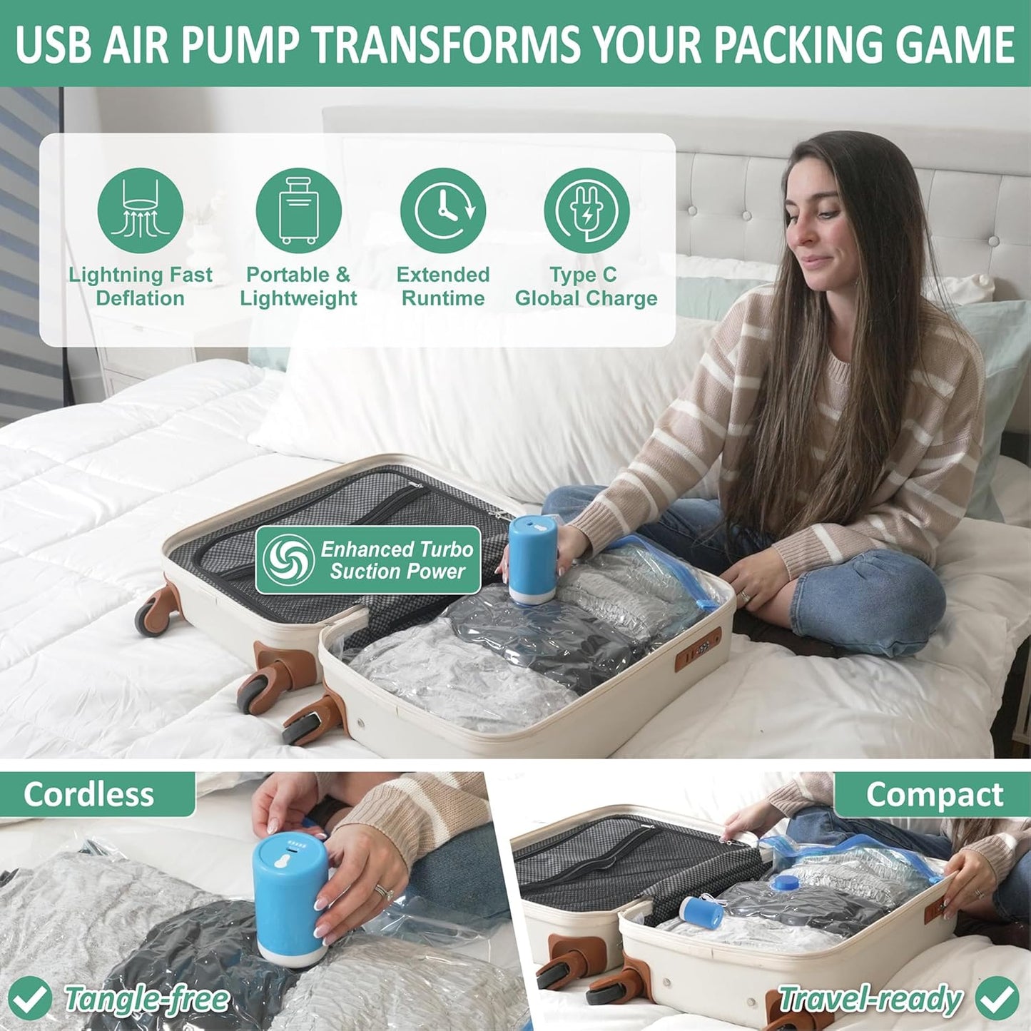 35 Pack Vacuum Storage Bags with Rechargeable Wireless Portable Electric Pump, Vacuum Seal Space Saver Bags for Clothing, Pillows, Blanket, Bedding, Comforters