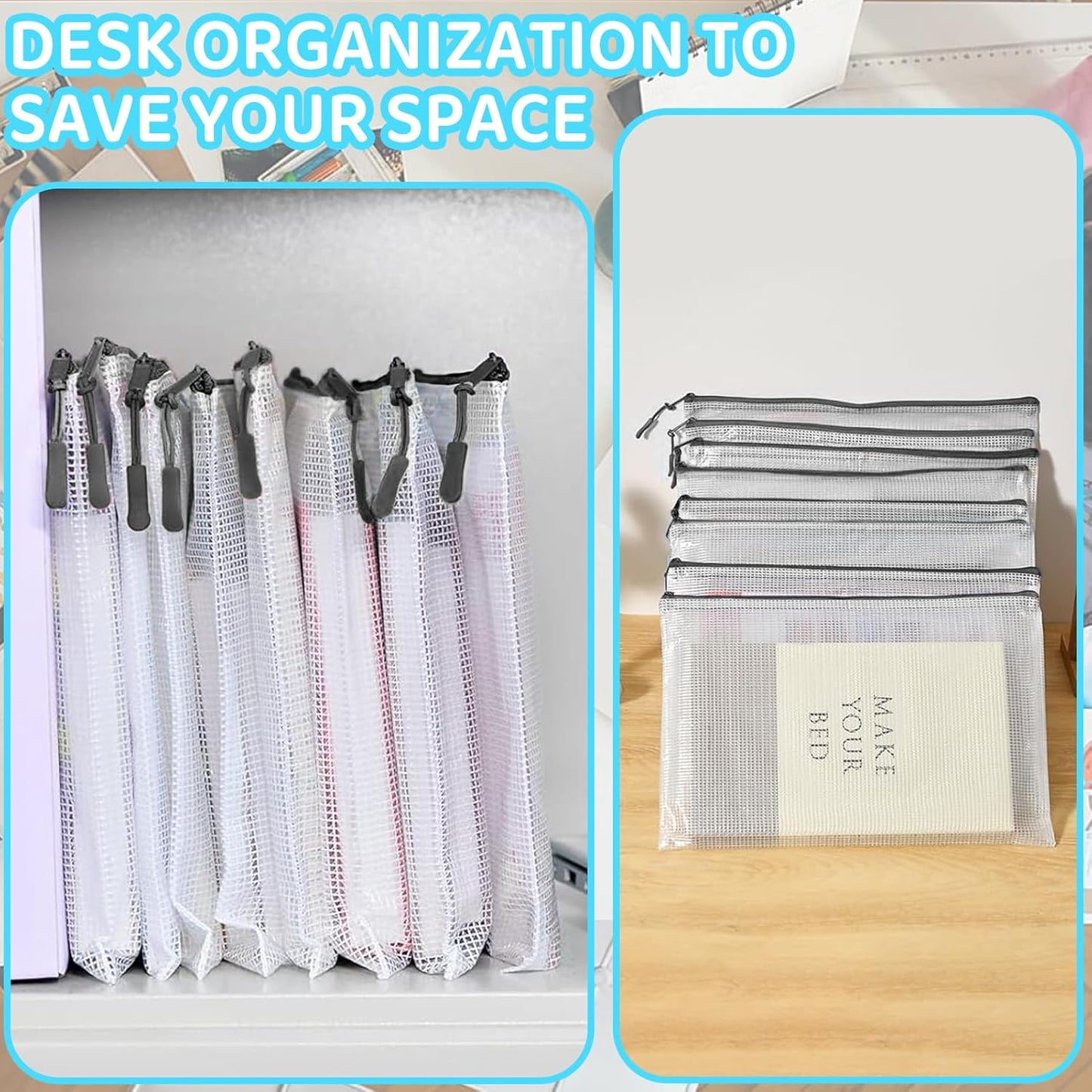 24pcs Mesh Zipper Pouch Bags, A4 13x9 Inches Reusable Bags Puzzle Storage Organizer Black Multipurpose for Travel Board Games Toys School Office Supplies and Home Classroom Organization