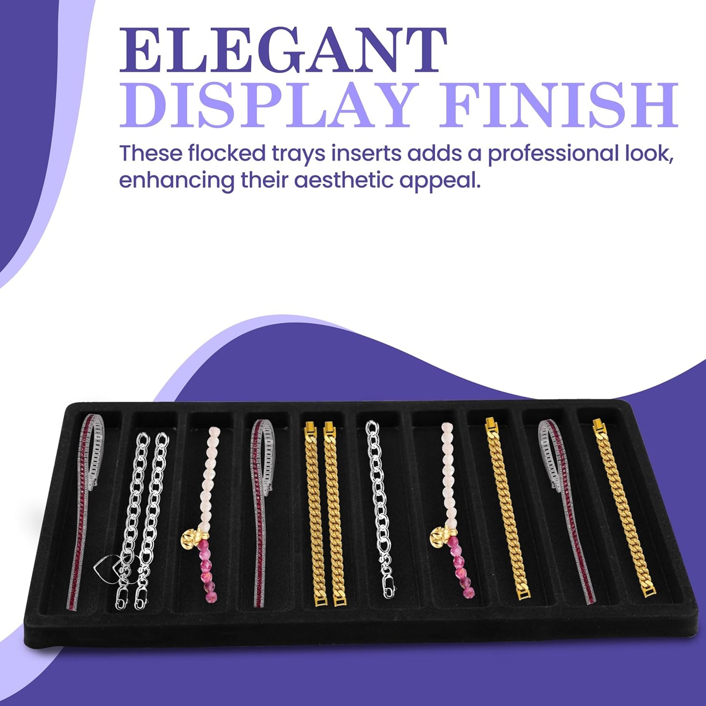 Novel Box 5 Pack 10-Slot Black Liner Jewelry Storage Tray Inserts 14.75x8.25x1 Inches - Jewelry Organizer Pad for Drawers & Store Displays - Jewelry Display Pads for Necklaces Bracelets & Chains