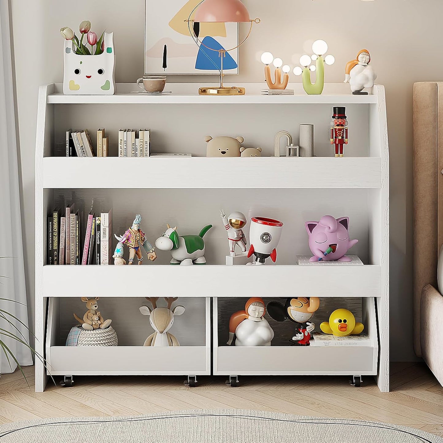 COZPAW Toy Storage Organizer, 3 Tier Montessori Shelf with Movable Bins, Toy Organizers Book Shelf for Kids Room, Playroom, Nursery (White)