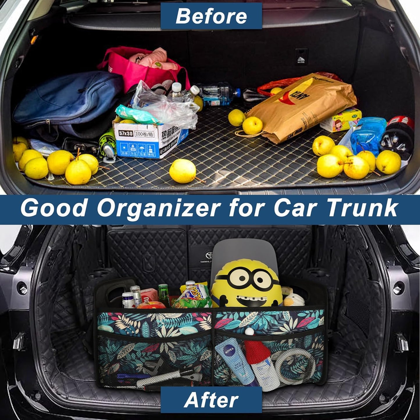 Deosk Car Trunk Organizer for SUV, Car Organizers and Storage with 6 Pocket, Car Accessories for Women/Men 50L Waterproof Polyester Trunk Organizer(Medium, Leaves)