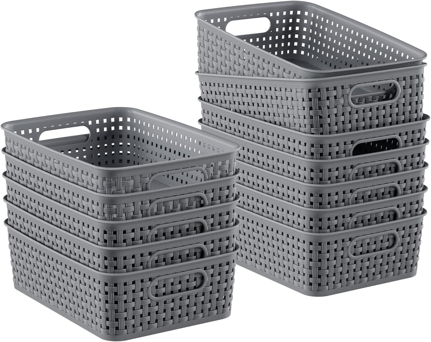 12 Pack Plastic Storage Baskets, Small Baskets for Organizing, Plastic Storage Bins Wicker Pantry Organizer Bins Household Toys for Laundry Room, Bedrooms, Kitchens, Cabinets, Countertops
