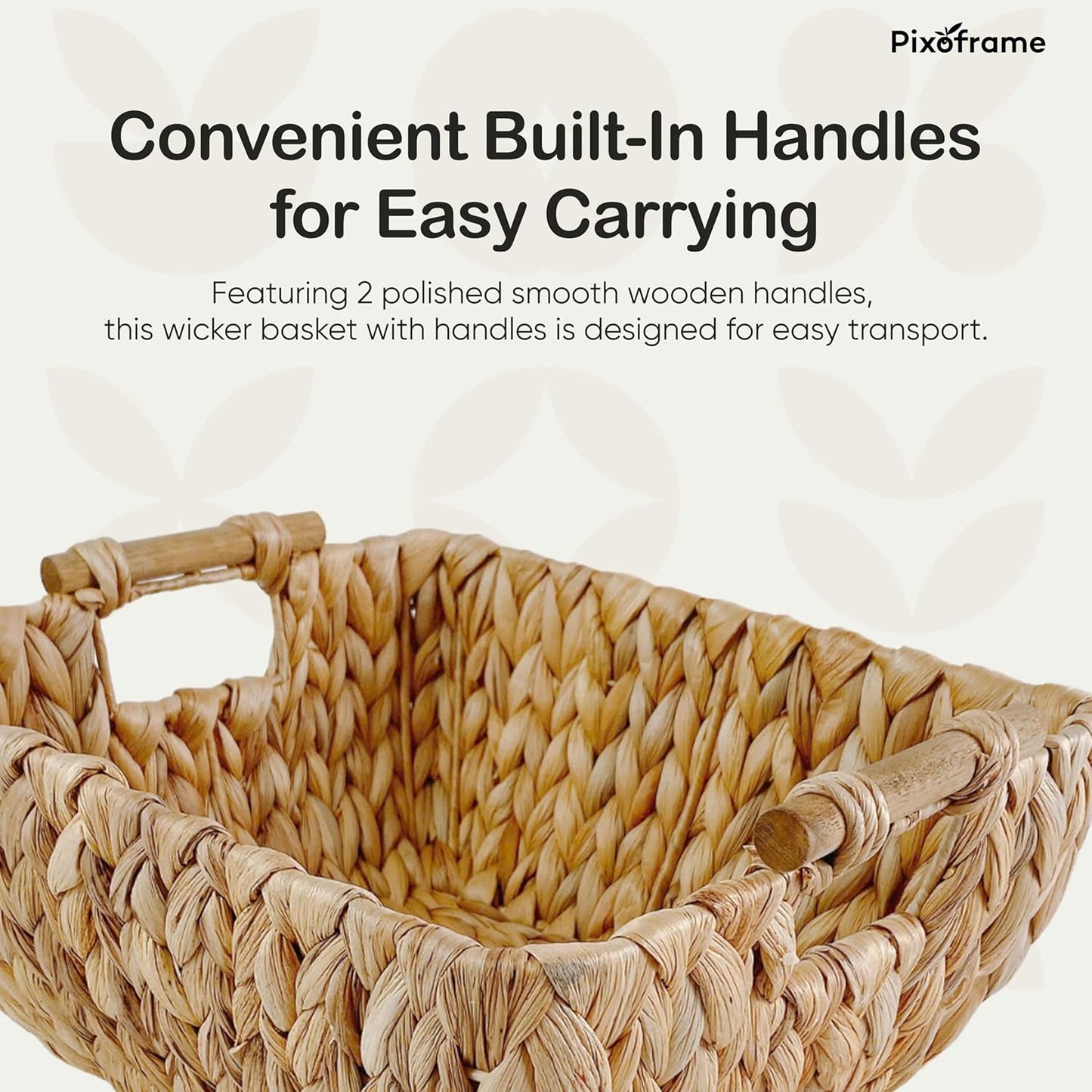 Small Rectangular Handwoven Wicker Basket - Water Hyacinth Storage Baskets with 2 Polished Wooden Handles for Store Hand Towel, Fruits & Veggies etc – 12.25"x7"x4.75" - Pack of 2 - Natural