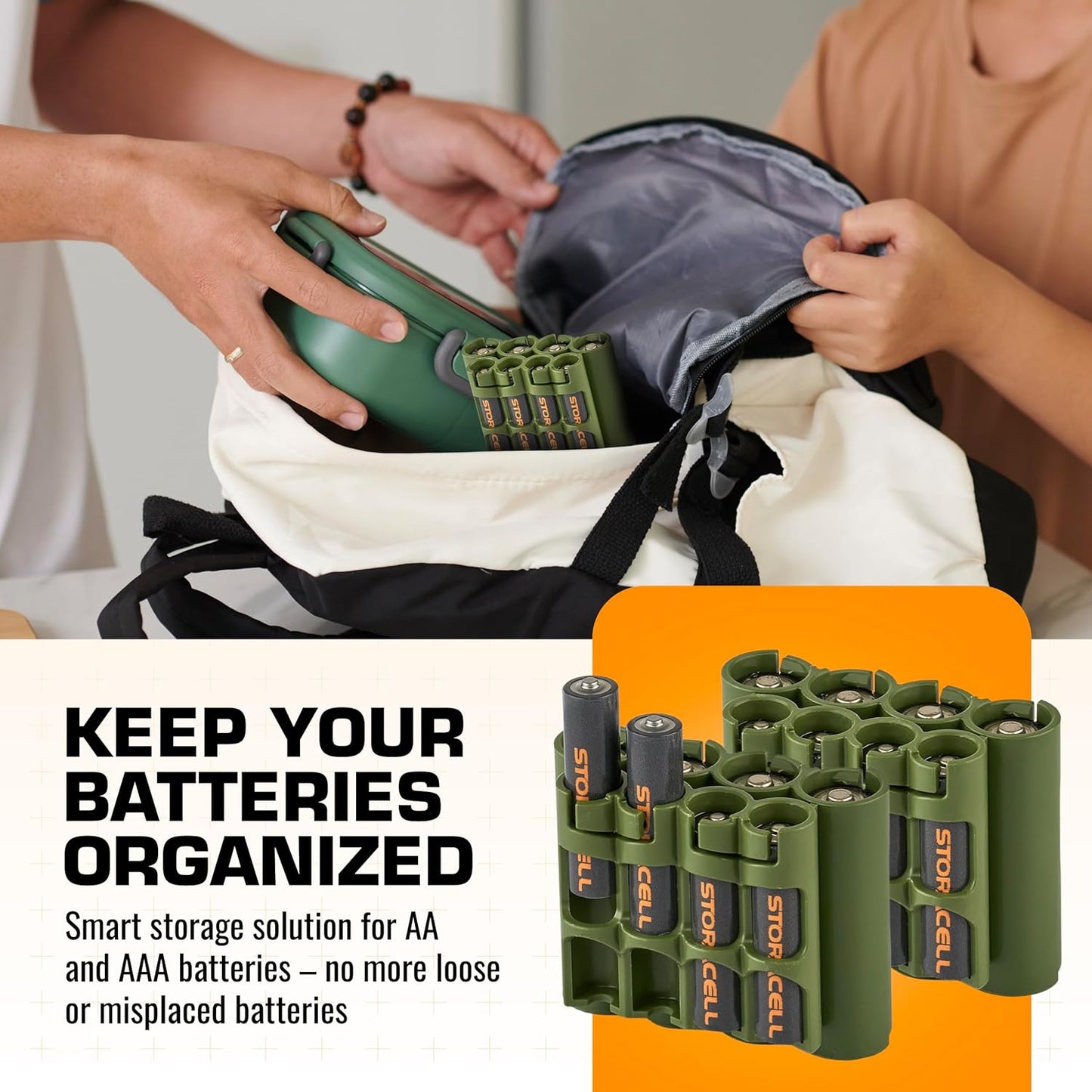 Storacell AA + AAA Combo Battery Storage Caddy and Dispenser (Pack of 2), Military Green, Holds 4 AA + 4 AAA Batteries (Not Included), Durable & Compact, The Original Battery Caddy, Made in USA