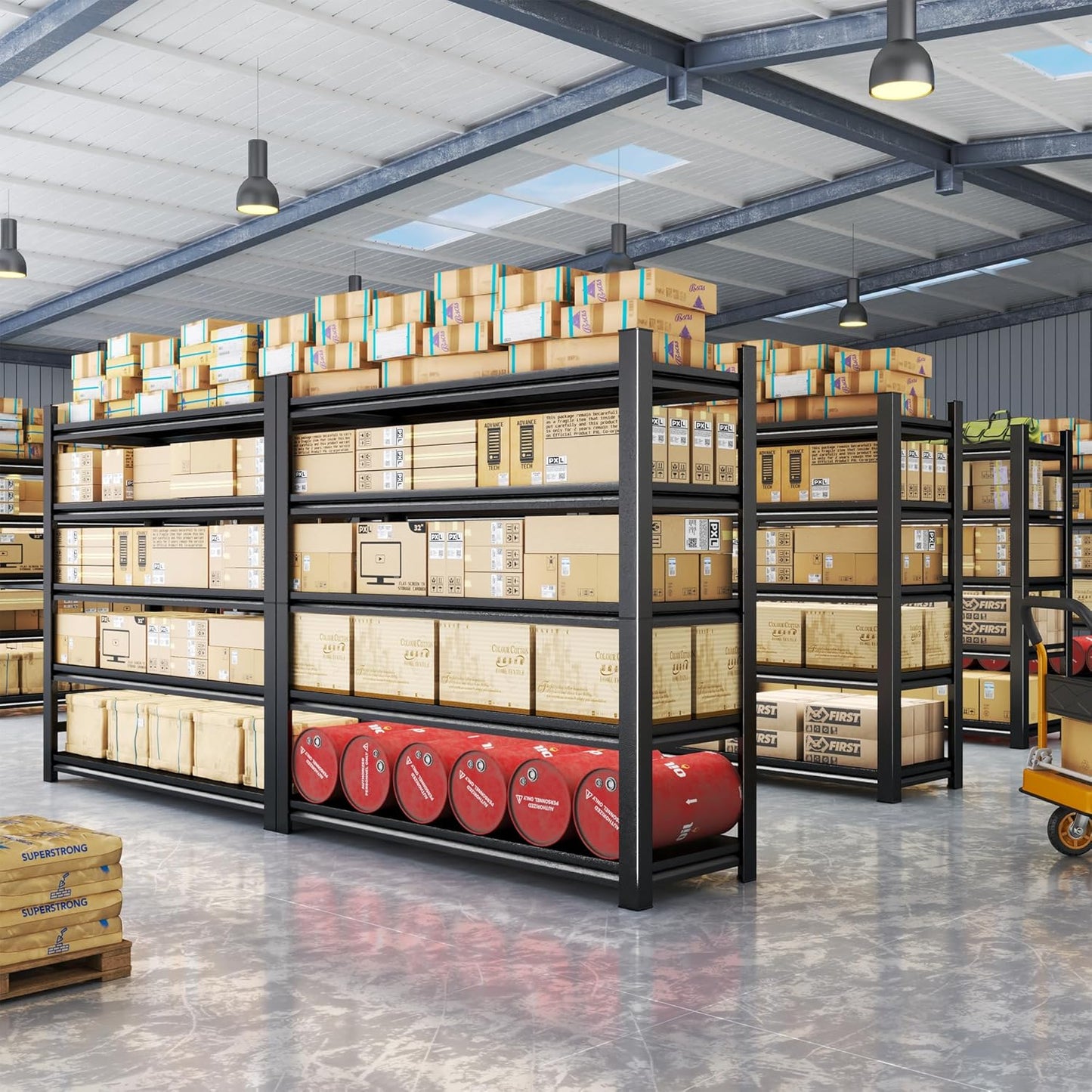 Storage Shelves, Garage Metal Shelving Unit, Adjustable, Double-Layer Column with Reinforced Ribs, Heavy-Duty, Capable of Bearing 600-3600 lbs (Balck, 47''W*24''D*77''H, 5-Tier)
