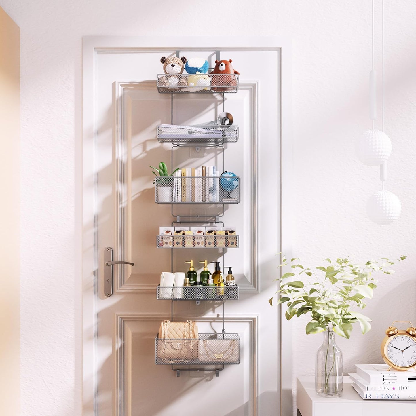 HapiRm Over Door Organizer Storage - Separable Door Organizer Hanging with 6 Metal Large Capacity Baskets for Bathroom Bedroom Kitchen Pantry Closet (Grey)