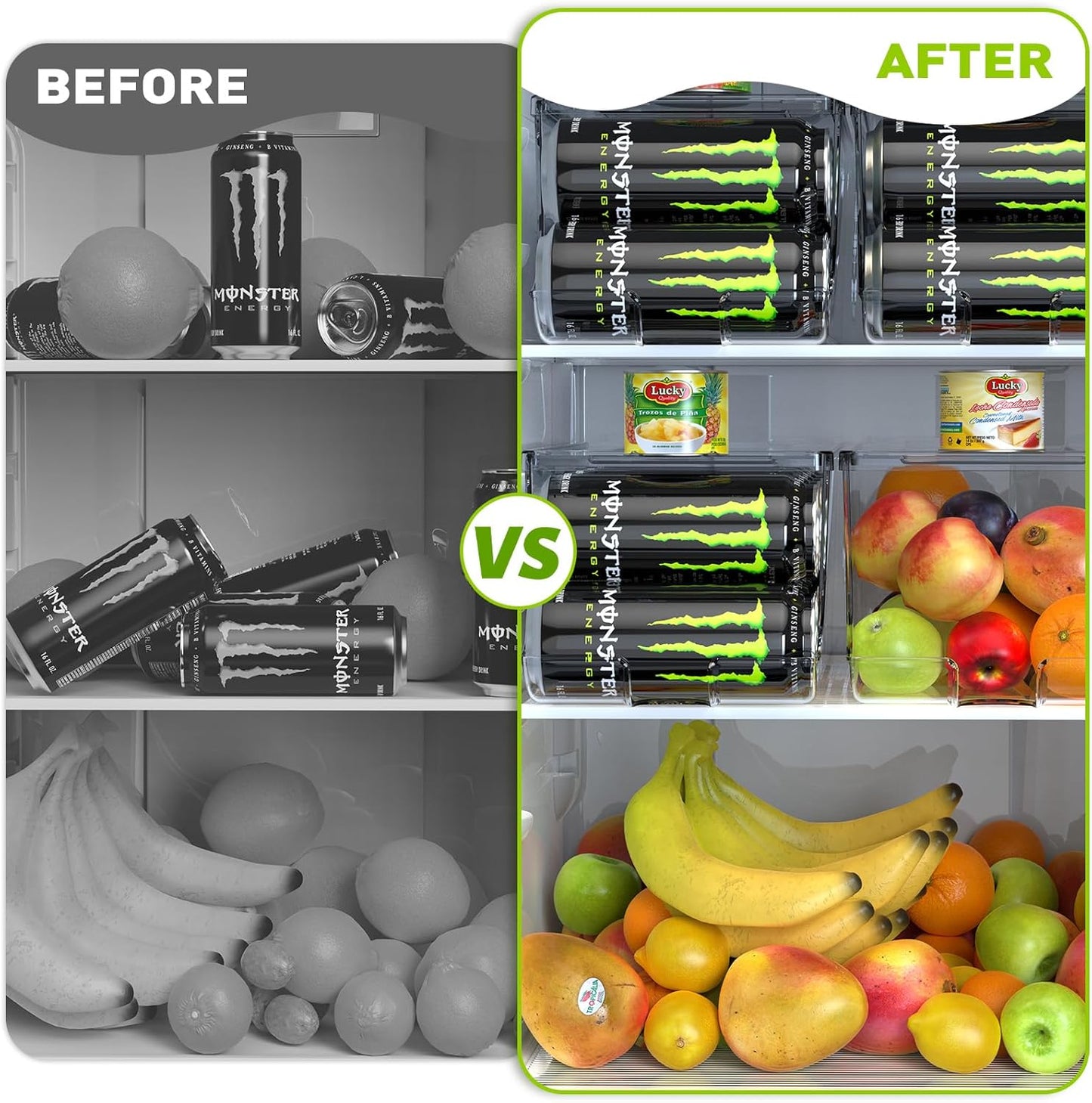 Soda Can Organizer for Refrigerator for Tall Cans of 16oz & 17oz, Stackable Beverage Cans Container Holder Dispenser with Lid for Fridge Pantry Rack Freezer (One Pack)