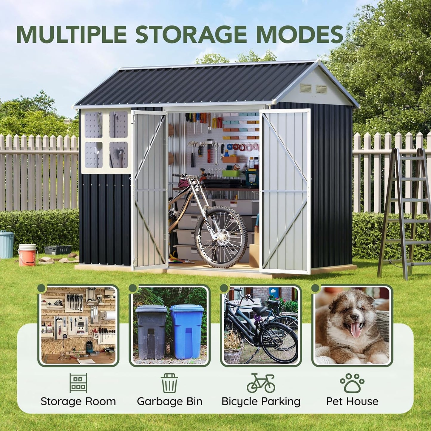 8x6 FT Outdoor Metal Storage Shed with Clear Window, Lockable Single Door, Weather-Resistant Garden Tool Shed for Backyard, Patio, and Lawn Equipment, Night Blue
