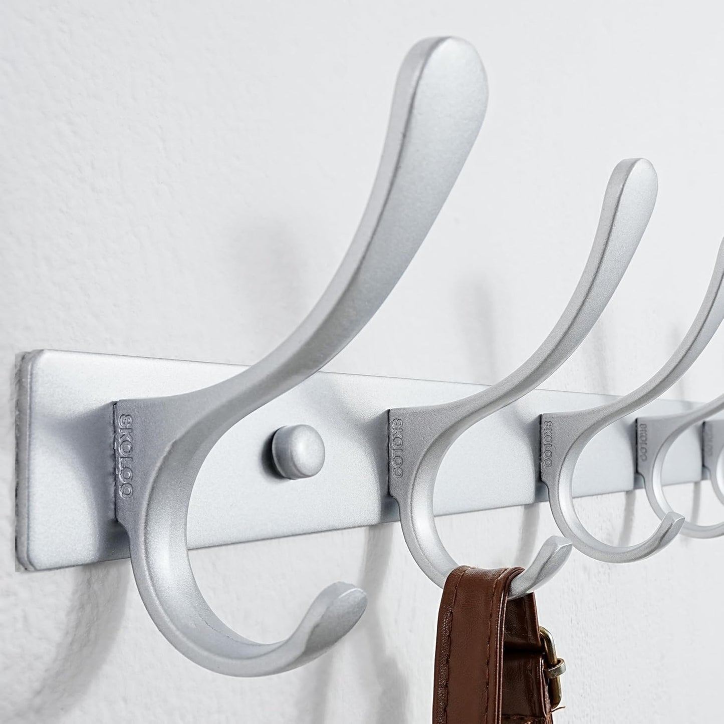 SKOLOO Coat Rack Wall Mounted - 10 Hooks, Heavy Duty, Stainless Steel, Metal Wall Hanger, Sturdy Coat Hooks for Hanging Coats, Jacket, Clothes, Hat, Cold Light Silver