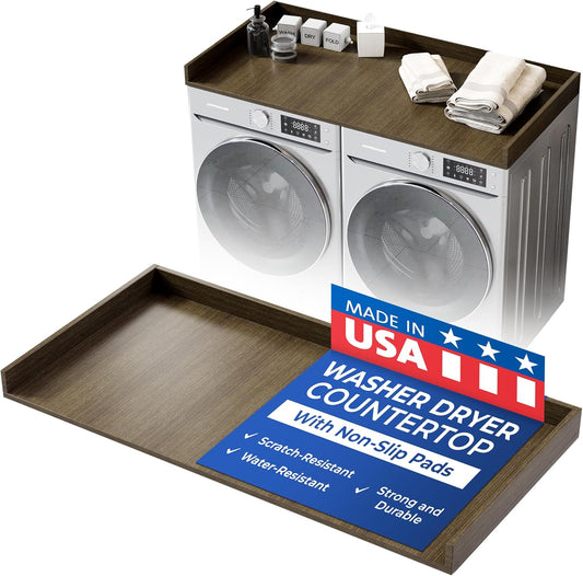 OfficeSimpli Washer Dryer Countertop, Made in USA, Non-Slip Pads, Easy Clean, Laundry Room Essentials and Decor, Washer Dryer Wood Top for Organization (Tenino Grey, Standard (27.5" x 54"))
