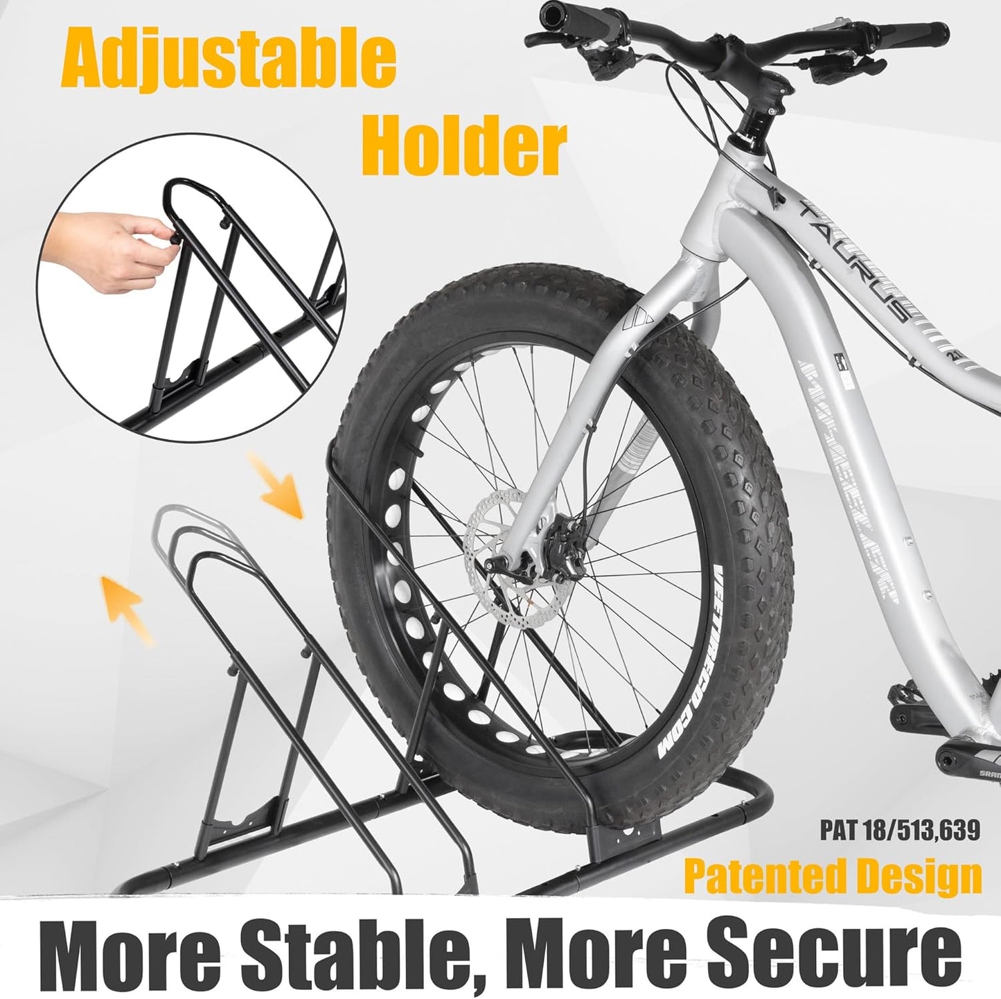 CyclingDeal Bicycle Floor Parking Rack Stand - for Mountain MTB Road Bike - Indoor Home Garage Storage - Adjustable for 2 Fat Bikes
