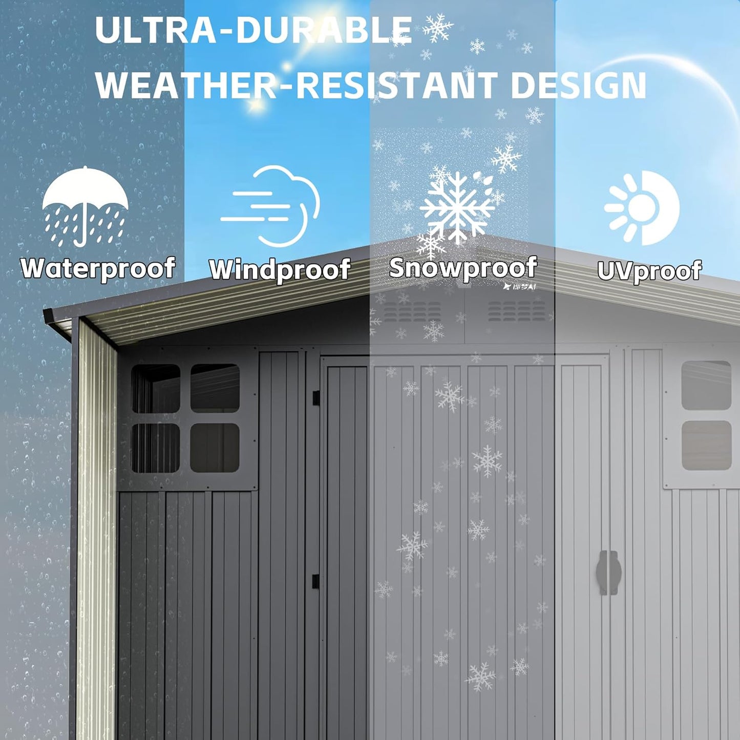 6×6 FT Metal Outdoor Storage Shed with Windows, Lockable Waterproof Sheds & Outdoor Storage, Garden Tool Shed for Lawn Mower & Backyard Patio, Dark Gray (No Floor)
