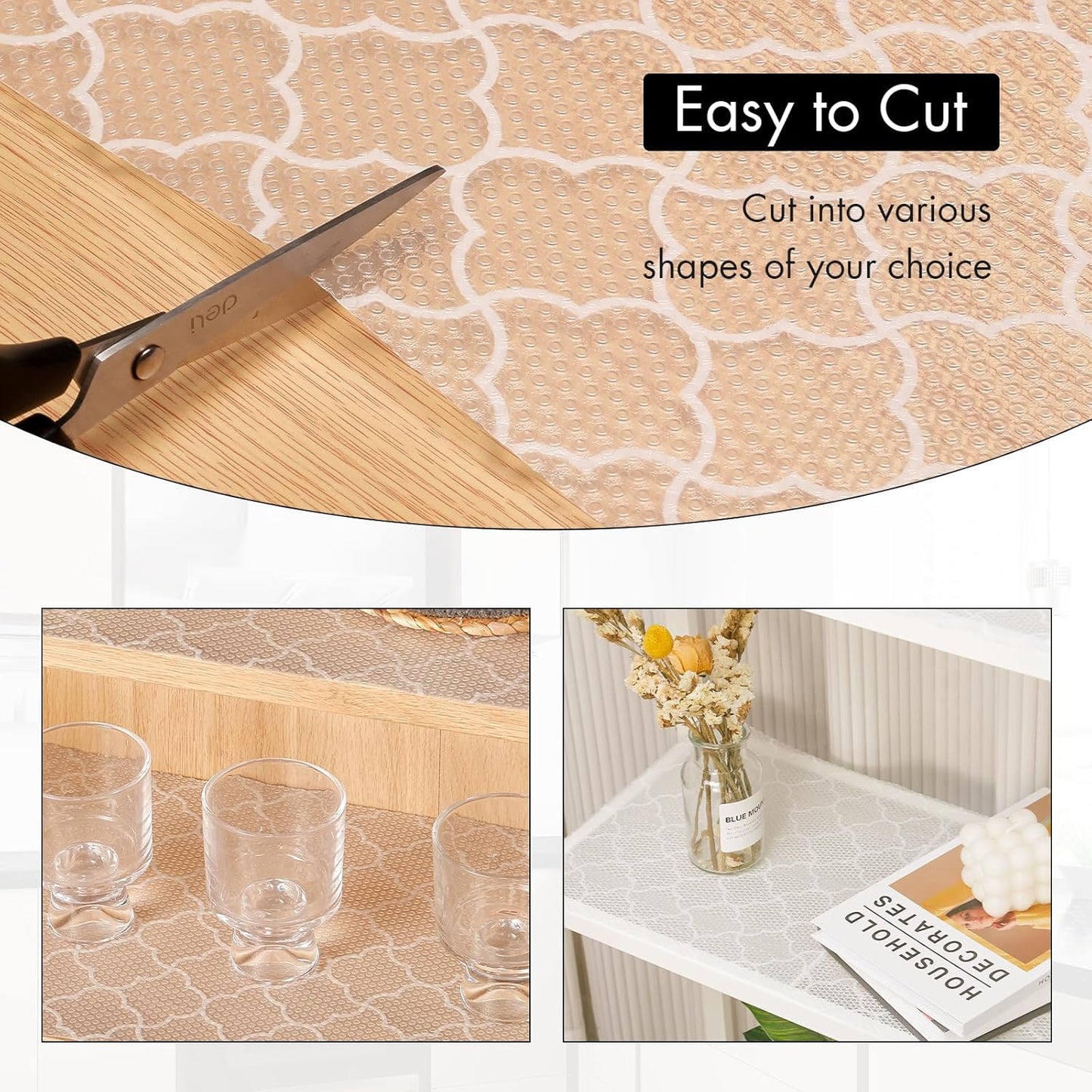 Cooyes Shelf Liner – Premium Non-Adhesive Cabinet & Drawer Liner for Kitchen – Waterproof Shelf Paper with Modern Pattern – Durable EVA Cabinet Mat – Easy to Cut (11.8" W x 118" L)