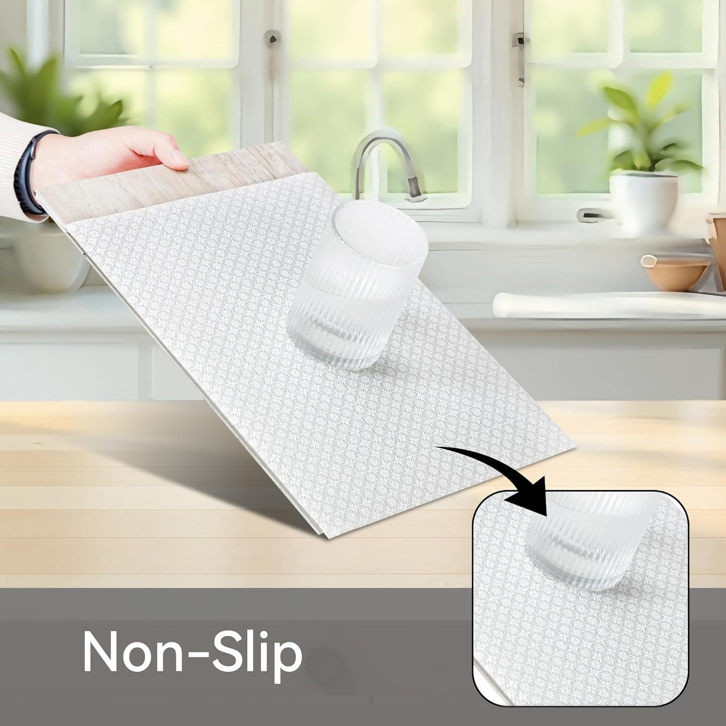 FIFTY FEET 18"x96" Non-Adhesive Shelf Liner for Kitchen Cabinets and Drawers, Washable Non-Slip PVC Cabinet Liner (White Circle)(1 Roll)