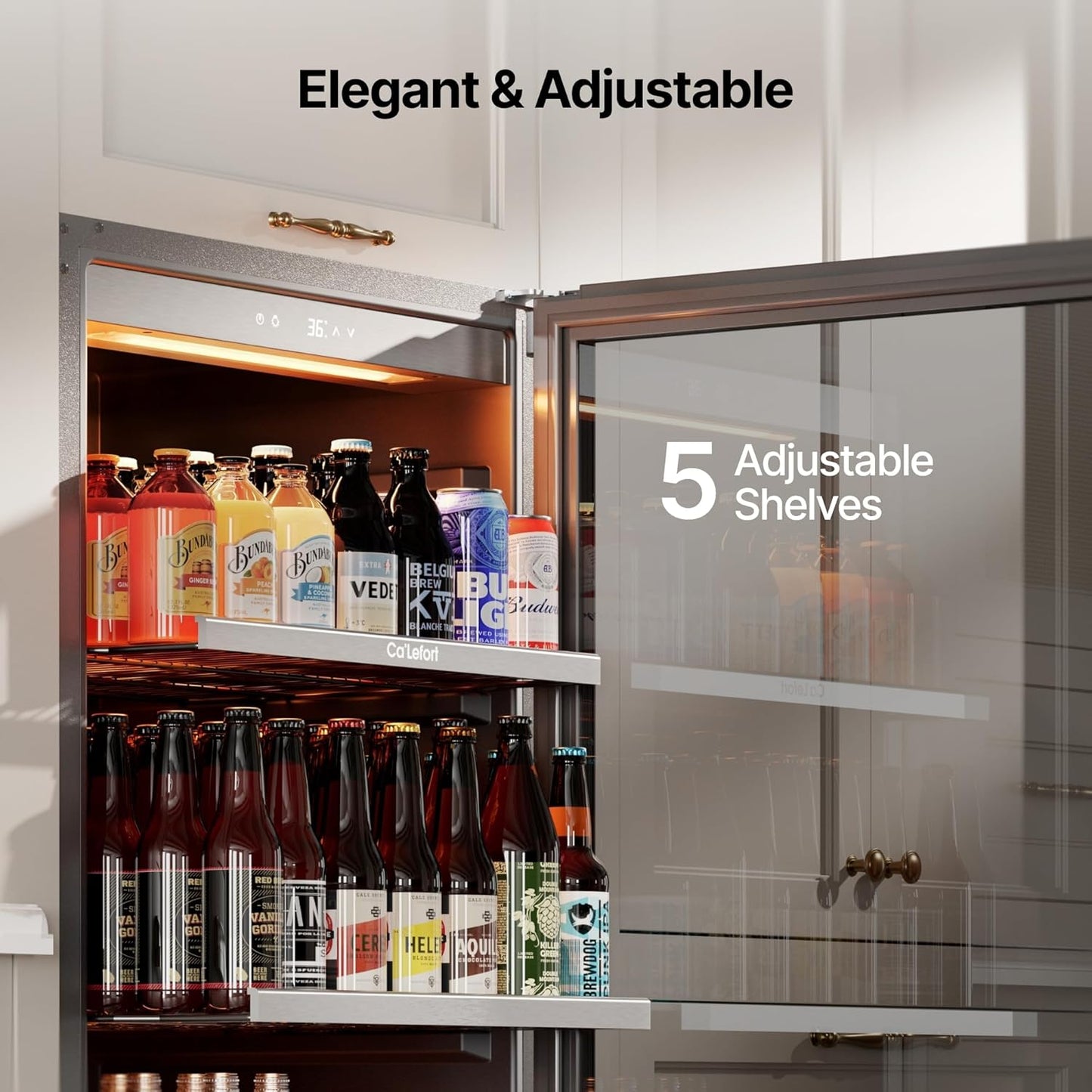 Ca'Lefort 24 Inch Beverage Refrigerator, 238 Cans Tall Beverage Fridge with Glass Door, 40-65°F Drink Fridge with 3 LED for Bar/Kitchen/Office, Freestanding or Built-In Beer Cooler for Beer/Soda/Wine