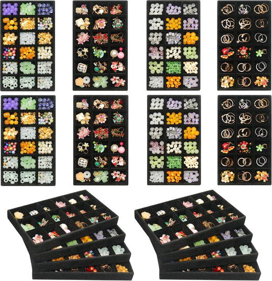 8 Pack Earring Organizer Holder Velvet Jewelry Tray for Drawer Stackable Jewelryy Organizer Divided Display Tray for Earring 144 Grids, Black