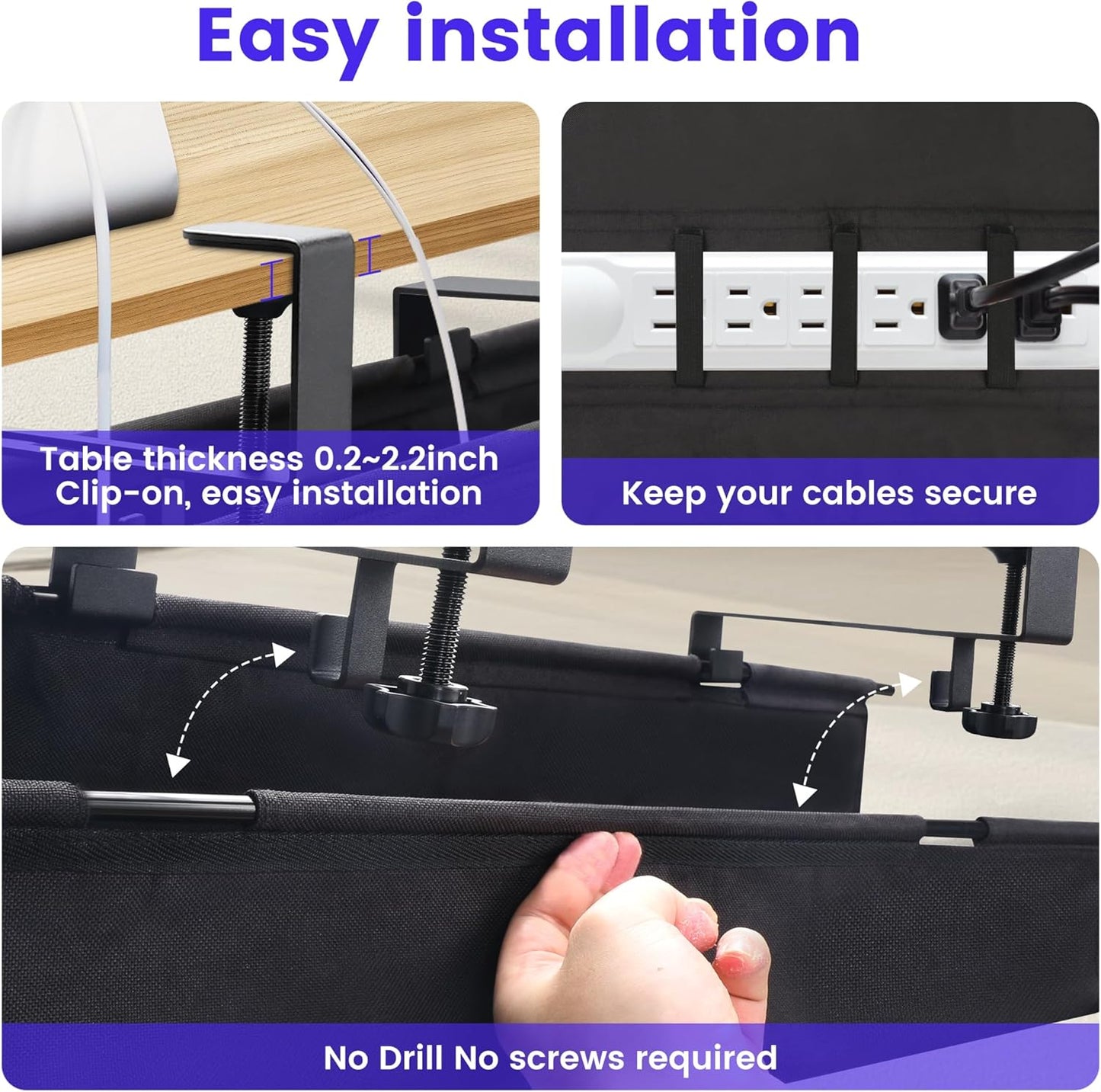 Under Desk Cable Management Tray Storage with Clamp for Wire Management Cord Organizer No Drill 28.3" for Office Home