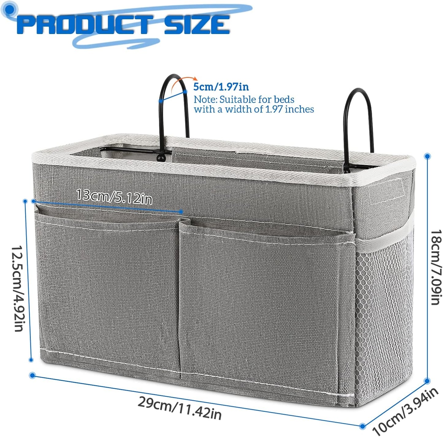 Bedside Caddy Bedside Hanging Storage Basket Bed Caddy for Headboards Bunk Dorm Rooms Crib Beds Rails Organizer (Grey)