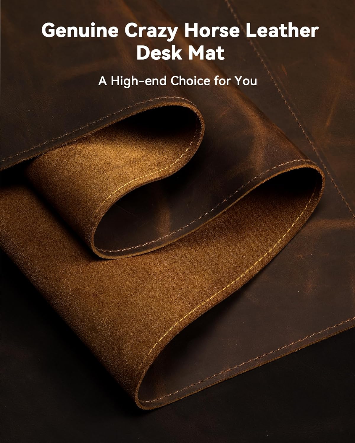 YSAGi Leather Desk Mat, 31.5"x15.8"Real Leather Desk Pad,3mm Thick Desk Blotter with Stiched line,Oil-Wax Feel Mouse pad and Self-Healing Laptop Pad for Home & Office(Classic Dark Brown)