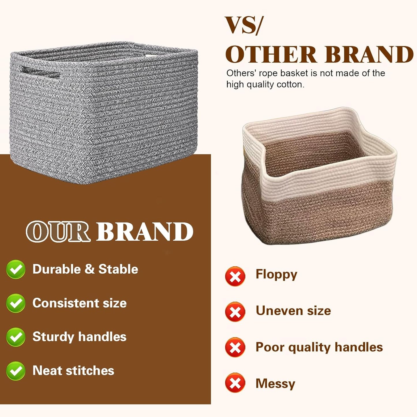 Storage Baskets for Organizing, 4 Pack Storage Baskets for Shelves, Woven Basket for Shelves, Closet Organization, Rectangle Organizer Basket Gifts Empty, 13"Lx8.7"Wx7.9"H Decorative Bins with Handles