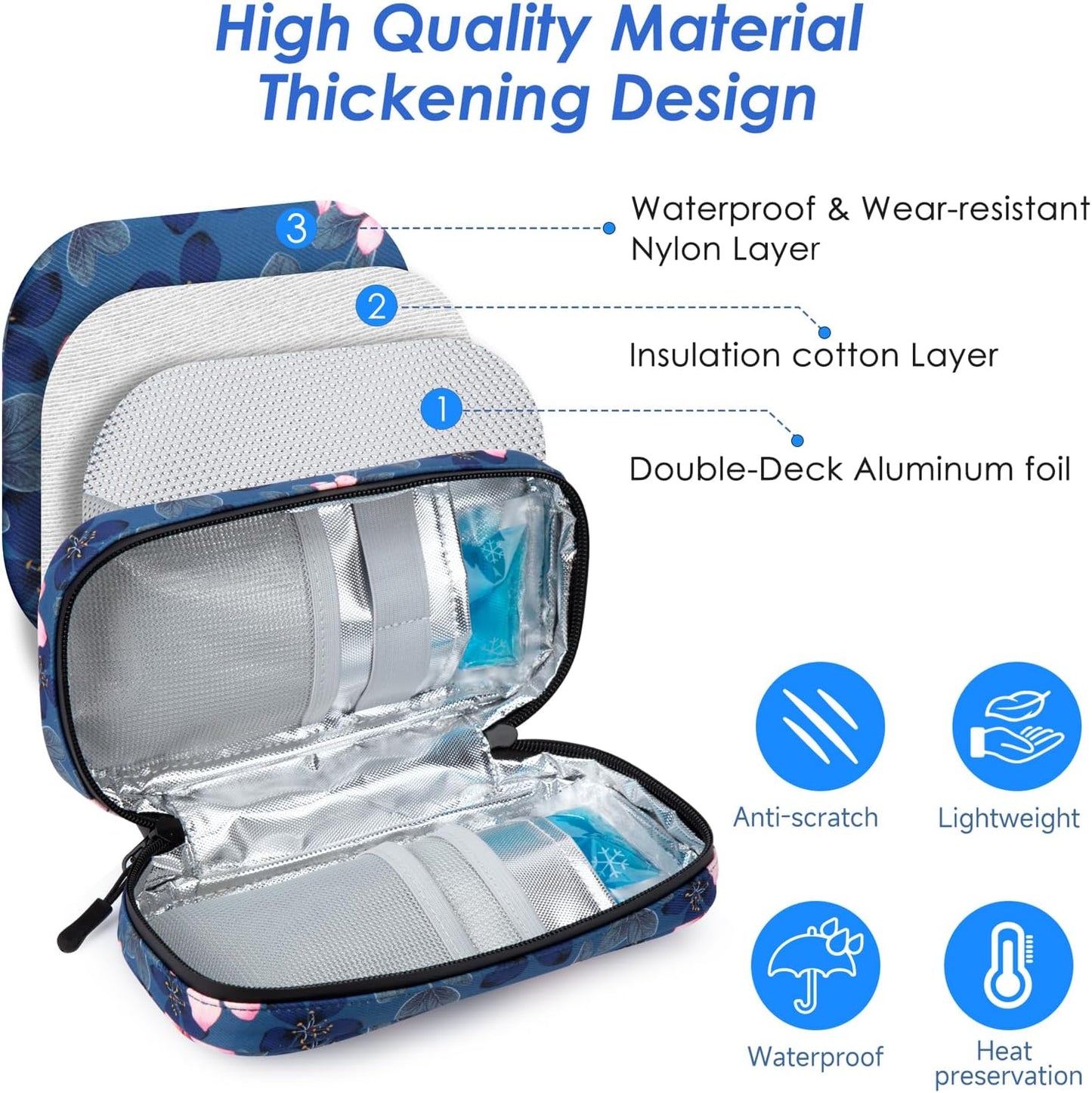 YOUSHARES Insulin Cooler Travel Case - Travel Medicine Cooler Bag for Insulin and Diabetes Supplies Travel, Insulin Case with 2 TSA Approved Gel Ice Pack (Magnolia)