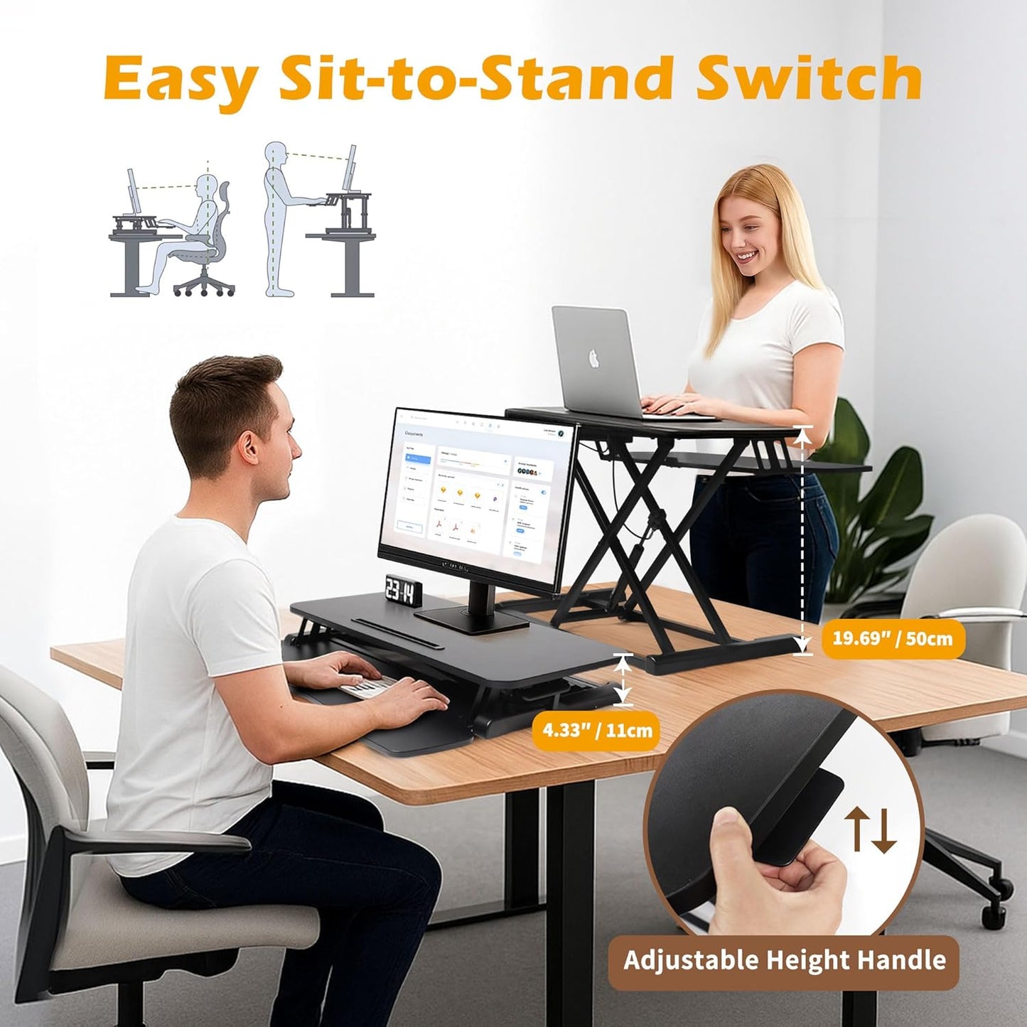 32 inch Standing Desk Converter, Height Adjustable Sit Stand Riser for Home Office,Stand Up Desk Riser, Quick Sit to Stand Tabletop with Keyboard Tray，Black