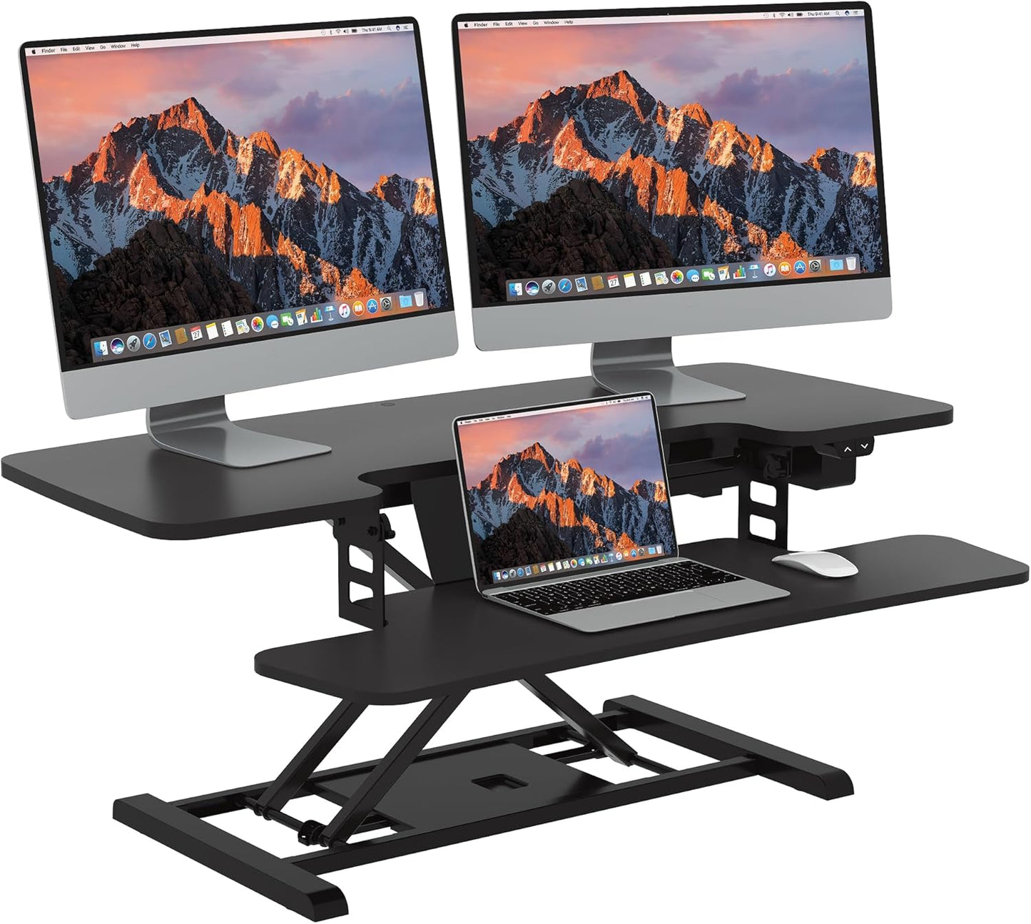 SANODESK 40" Electric Standing Desk Converter， Height Adjustable Riser for Office Home,Dual Monitor and Laptop Workstation with Large Keyboard Tray, Black Color