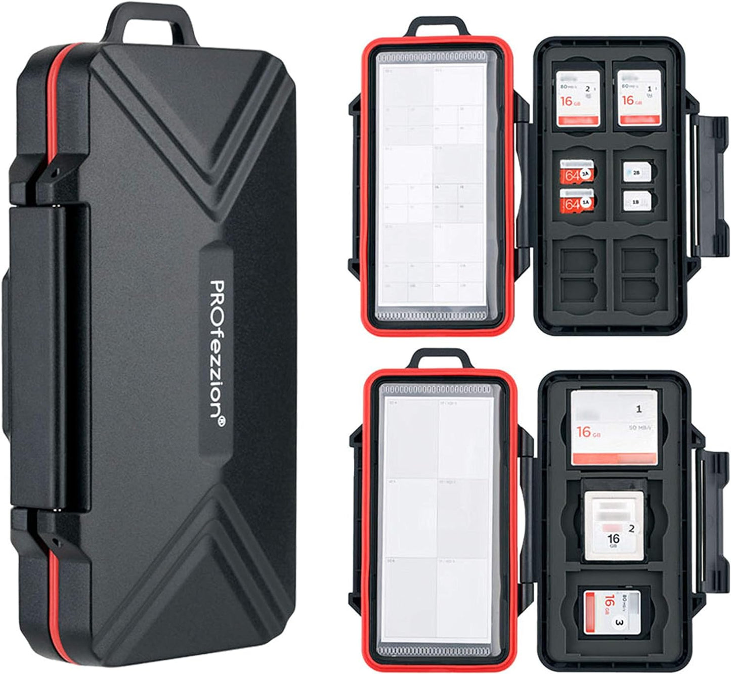 PROfezzion 48 Slots Weatherproof Memory Card Carrying Case Holder for CFexpress Type B, XQD, CF, Cfast, CompactFlash, CF Express Type-B, SD & MicroSD Cards (Not for CFexpress Type-A Card)
