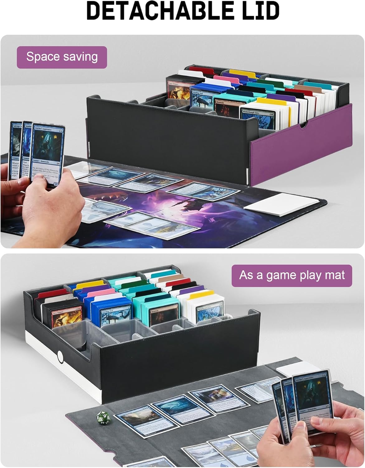 ZLCA Card Storage Box Holds 3200+, Deck Storage Case with 4 Stoppers, Card Organizer for TCG MTG PTCG(Purple& White)