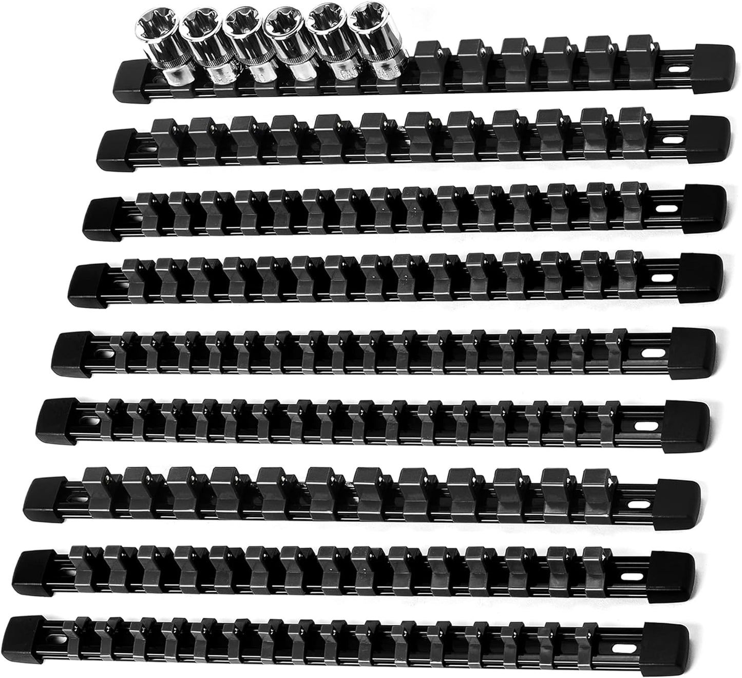 Socket Organizer Drive ABS Tools - Black Socket Holder, Premium Quality 9 Pieces Socket Holders Kit 1/4-Inch x 48 Clips, 3/8-Inch x 45 Clips, 1/2-Inch x 36 Clips（9PC,Black