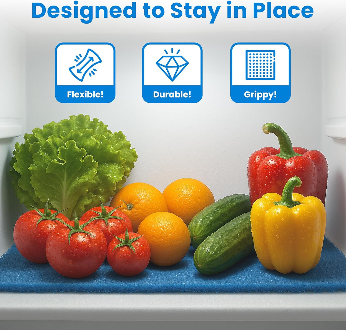 2X The Life of Your Produce - Refrigerator Bin Liners by MESS - Anti Bruise Airflow Mat - Crisper Liners - Washable, Reusable, Cut to Any Size - 3 Mats 15x12 BPA Free