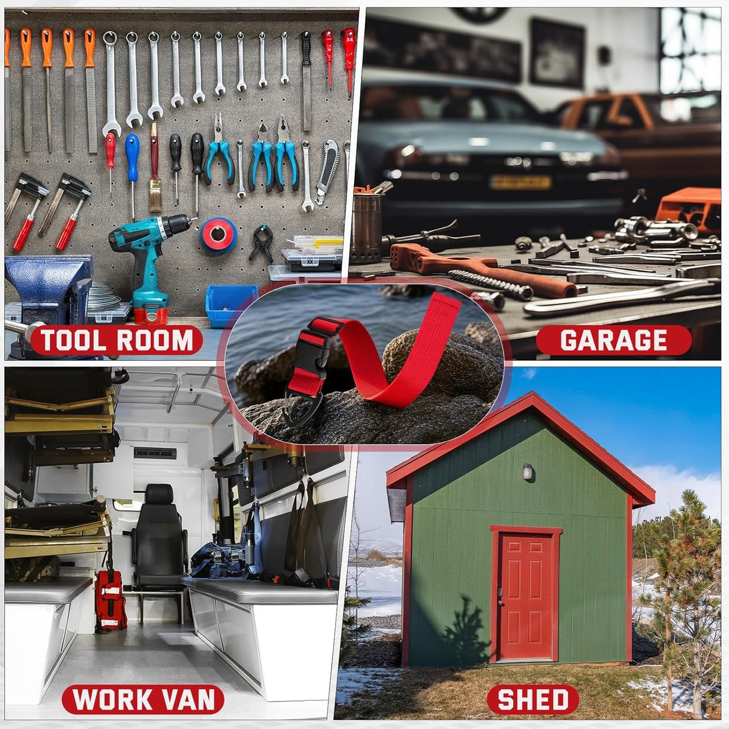 12 Pack 17 Inch Adjustable Extension Cord Holder Organizer with Triangle Clips for Garage Organization and Storage Heavy Duty Extension Cord Hanger for Men Workshop (Red)